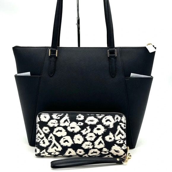 Michael Kors Large Charlotte Tote Bag & Large Continental Wallet Wristlet Black - Picture 5 of 15